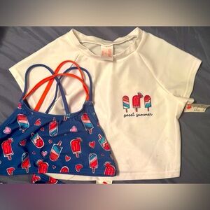 S (6/7) - Cat & Jack 3 piece red, white & blue swim wear